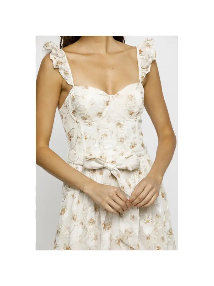 Tiny Roses Corset Ruffled Midi Dress