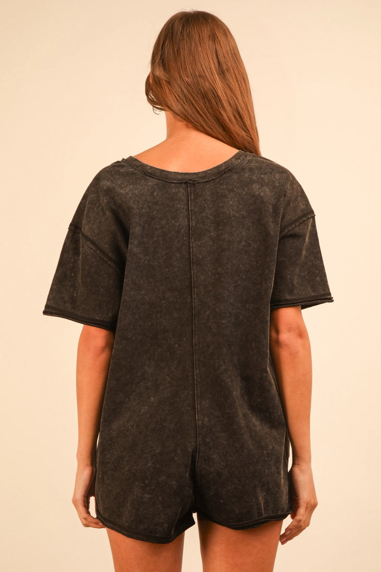 Mineral Washed Oversized Casual Knit Romper