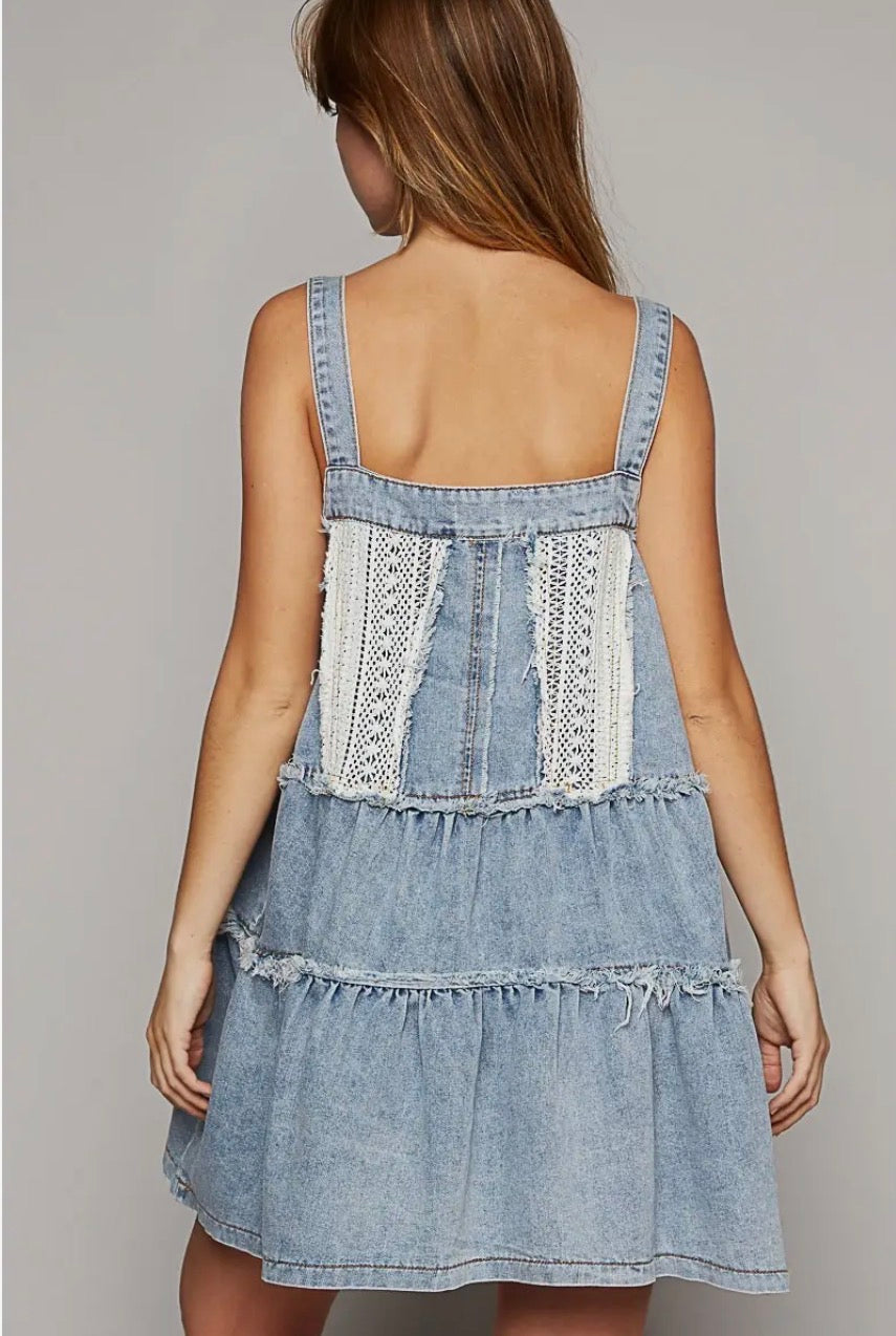 Denim Lace Patch Dress