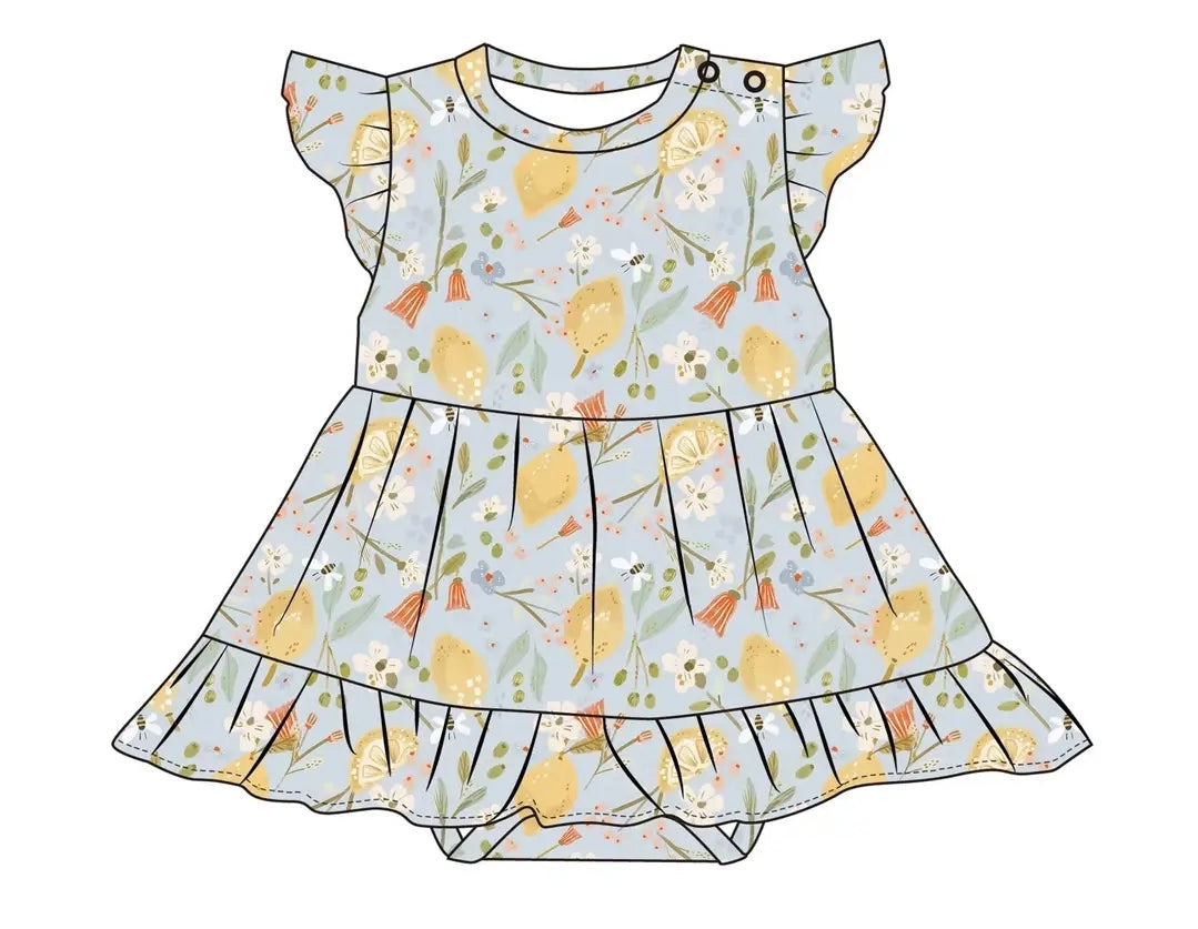 Lemon Floral Skirted Bamboo Romper