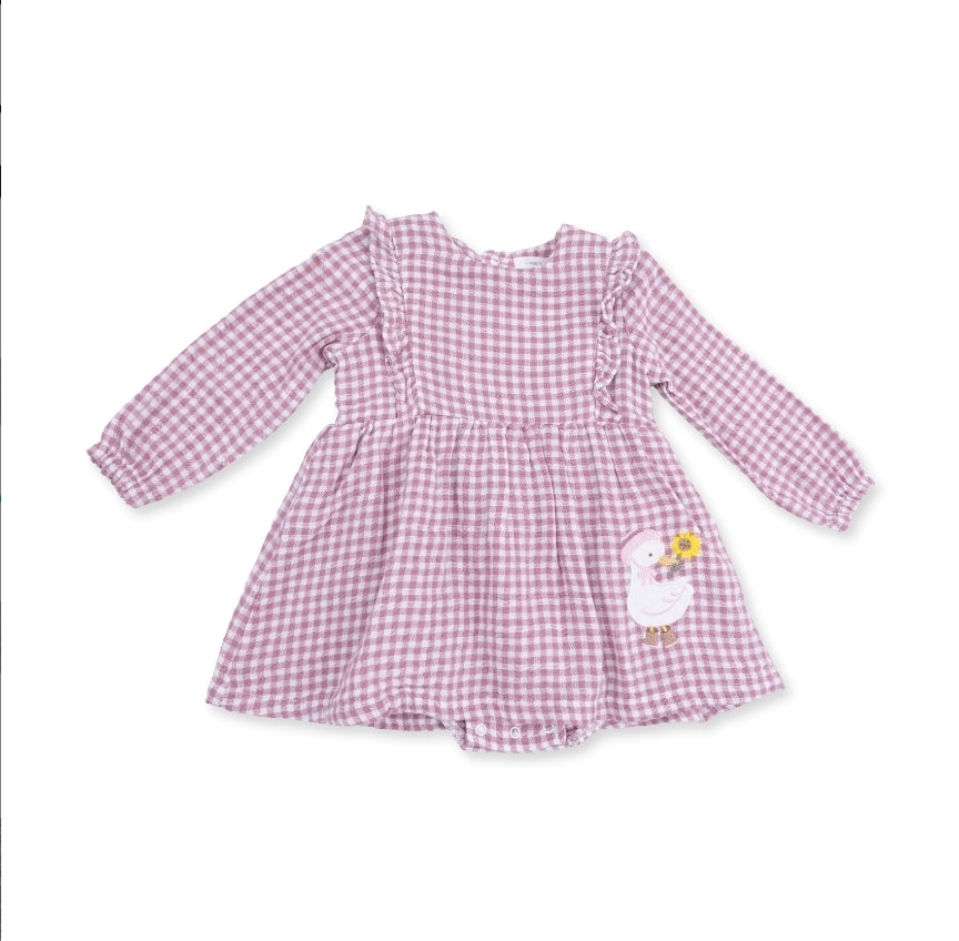 Berry Gingham - Long Sleeve Ruffle Bubble with Skirt