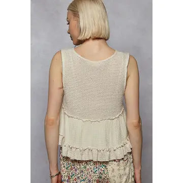 Sleeveless Contrast Cropped Babydoll Top