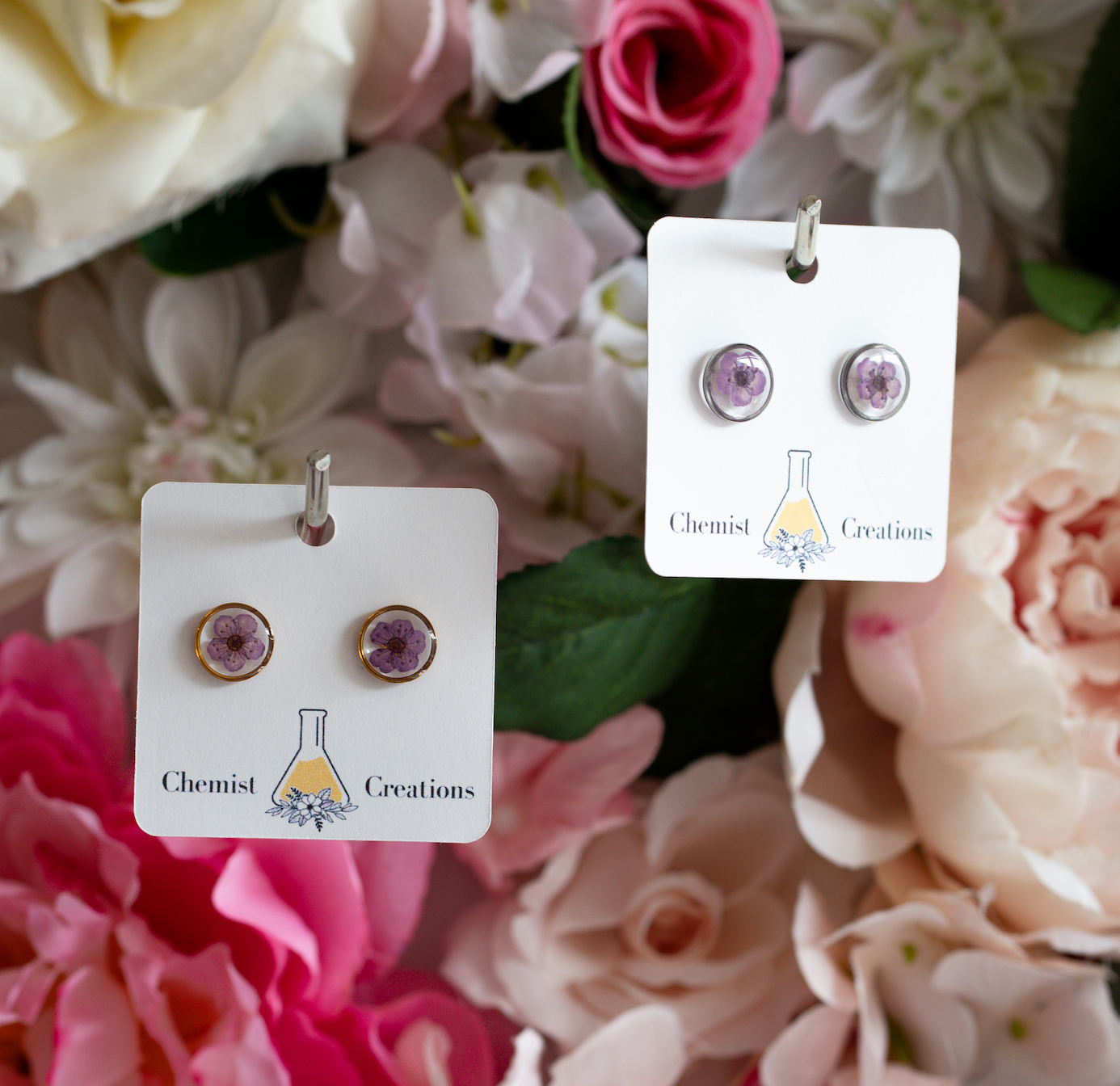 Blossom Real Flower Resin Stud Earrings