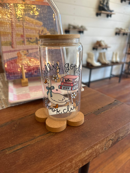 Silly Goose Book Club 16 oz Glass Cup