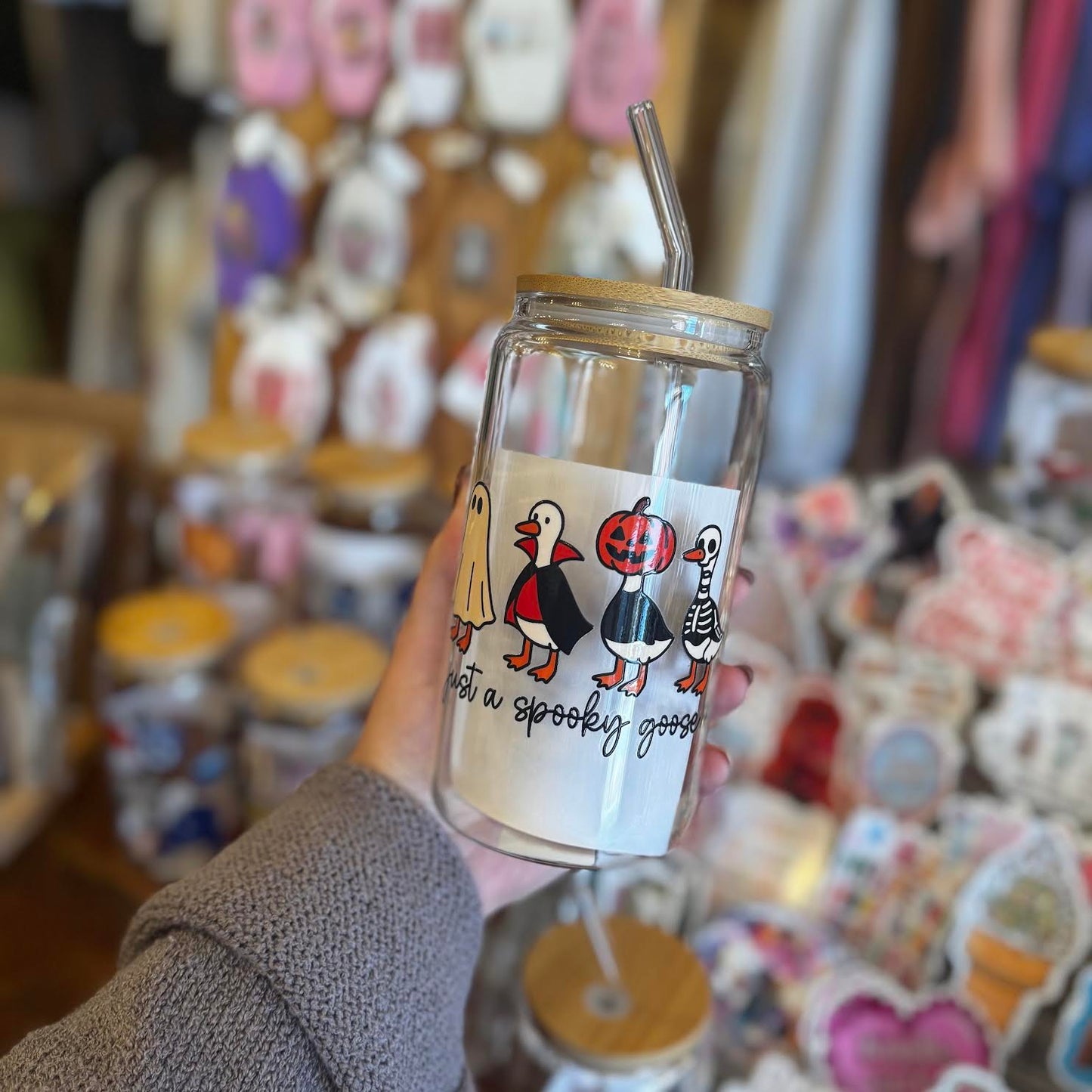 Just A Spooky Goose Glass Can Cup