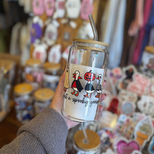 Just A Spooky Goose Glass Can Cup