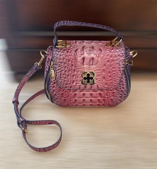 Faux Reptile Handbag Purple Pink