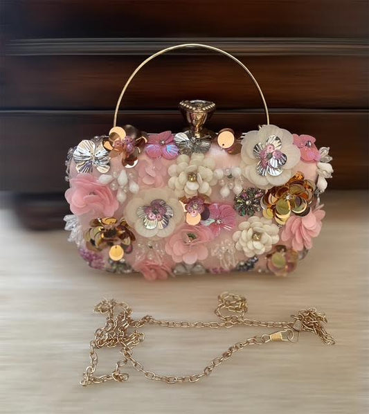 Pink 3D Flower Evening Bag