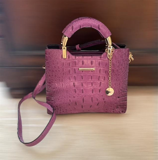 Faux Reptile Handbag Purple Gold