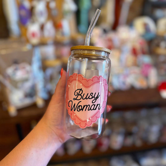 Busy Woman Glass Can Cup