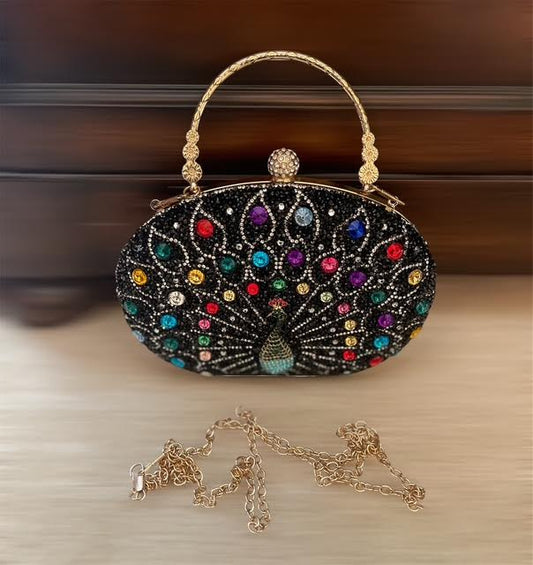 Peacock Rhinestone Evening Bag