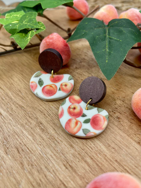 WOODEN CIRCLE PEACH SEMI-CIRCLE DANGLE