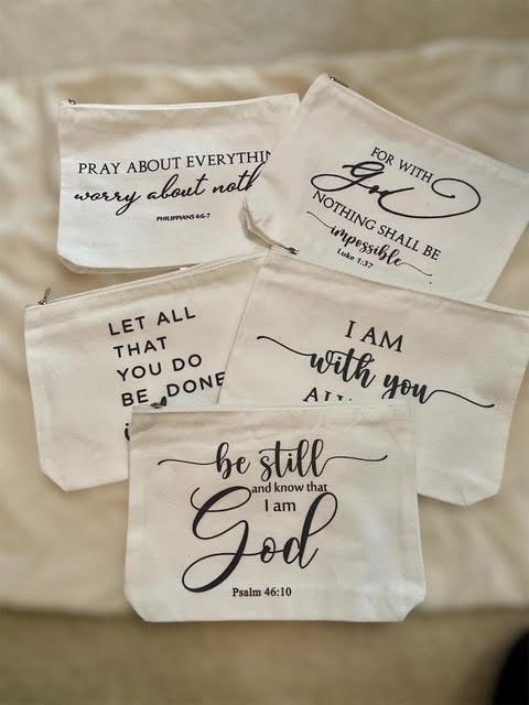 White Makeup Bags w/ Bible Verse