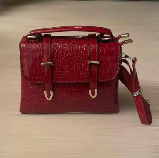 Red Faux Croc Mini Briefcase Handbag