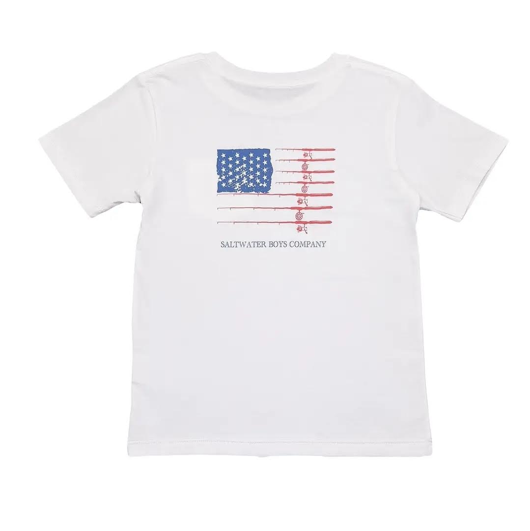 Saltwater Boys Fishing Pole Flag Tee