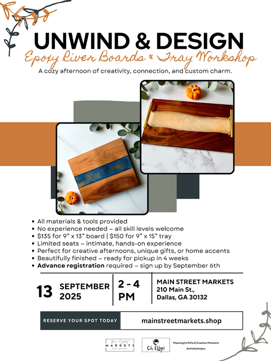 9/13/25 - Unwind & Design: River Boards & Tray Workshop – Dallas, GA