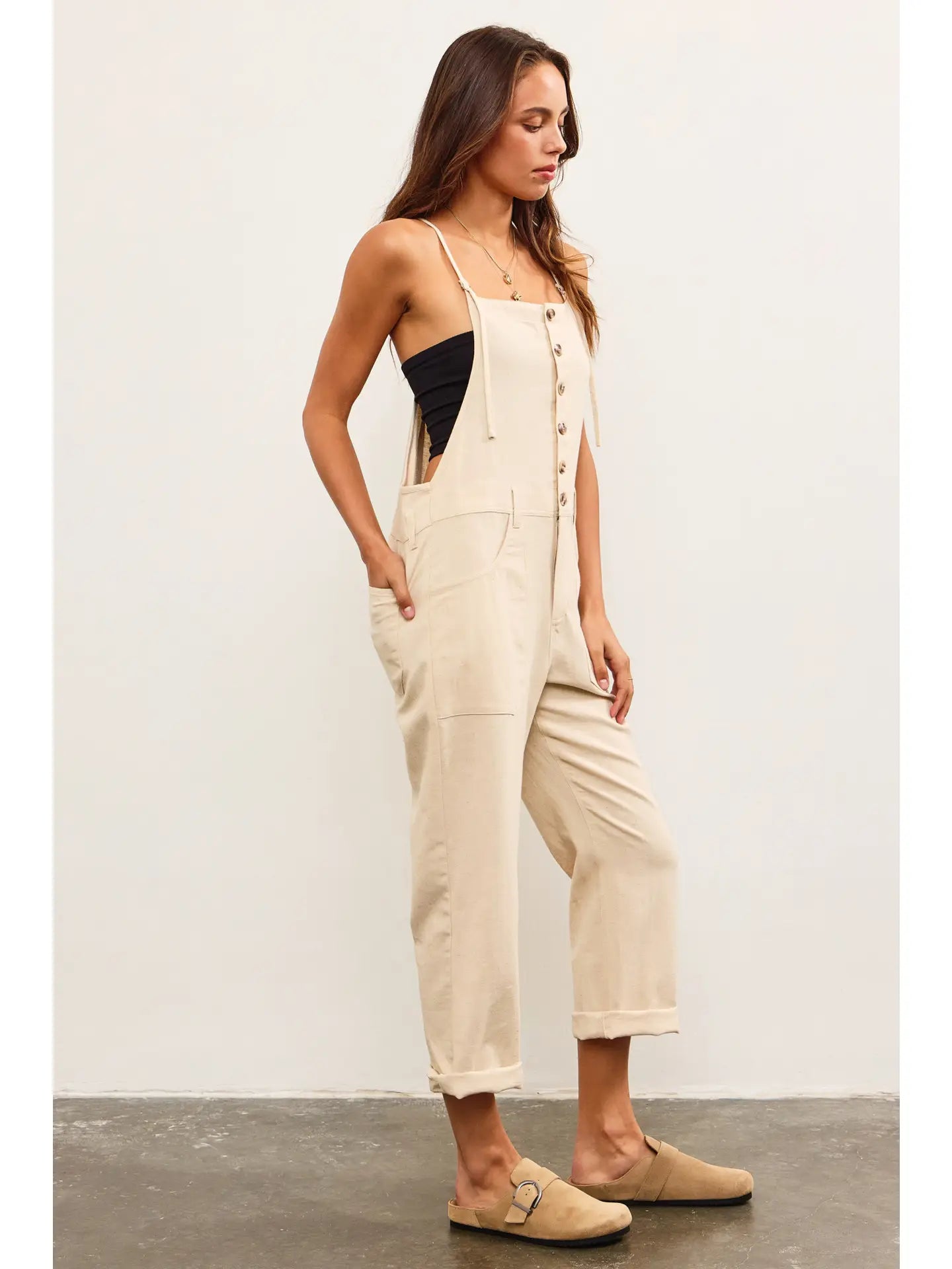 Button Closure Strappy Jumpsuit
