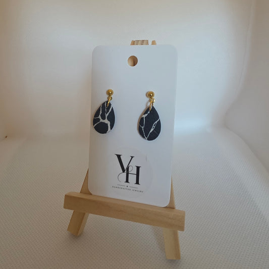 Teardrop Earrings - Black and White Lines