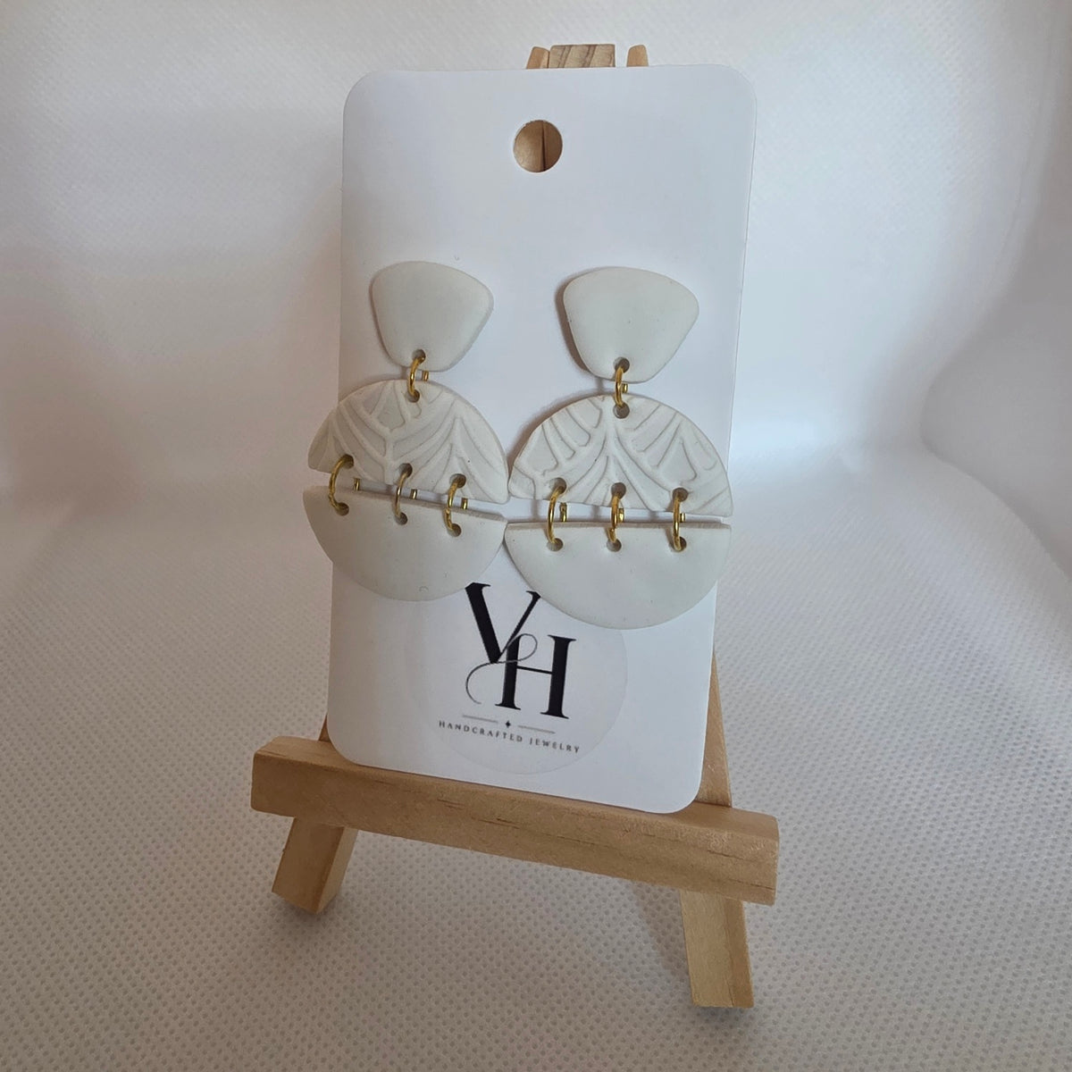 White Half Circles with Texture Dangle Earrings