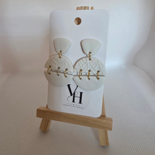 White Half Circles with Texture Dangle Earrings