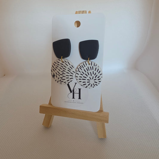 Circle Earrings with Black and White Design