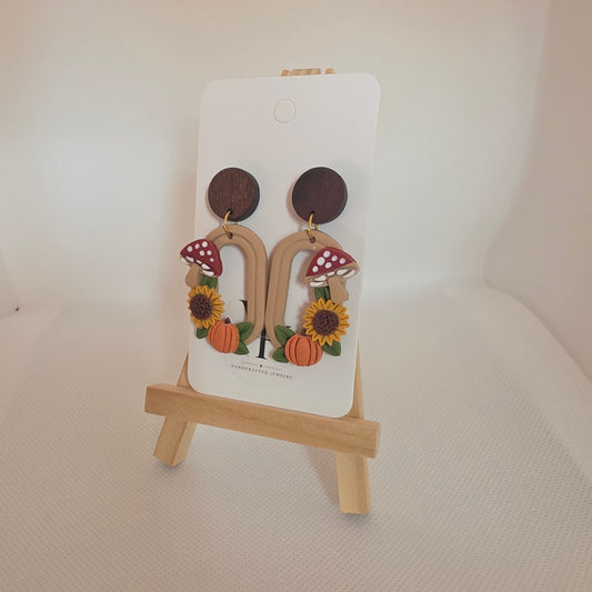 Tan Thankful Ovals with Wood Accent Earrings