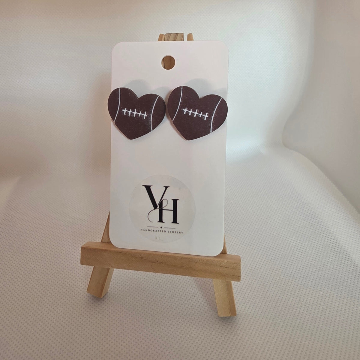 Large Heart Football Post Earrings