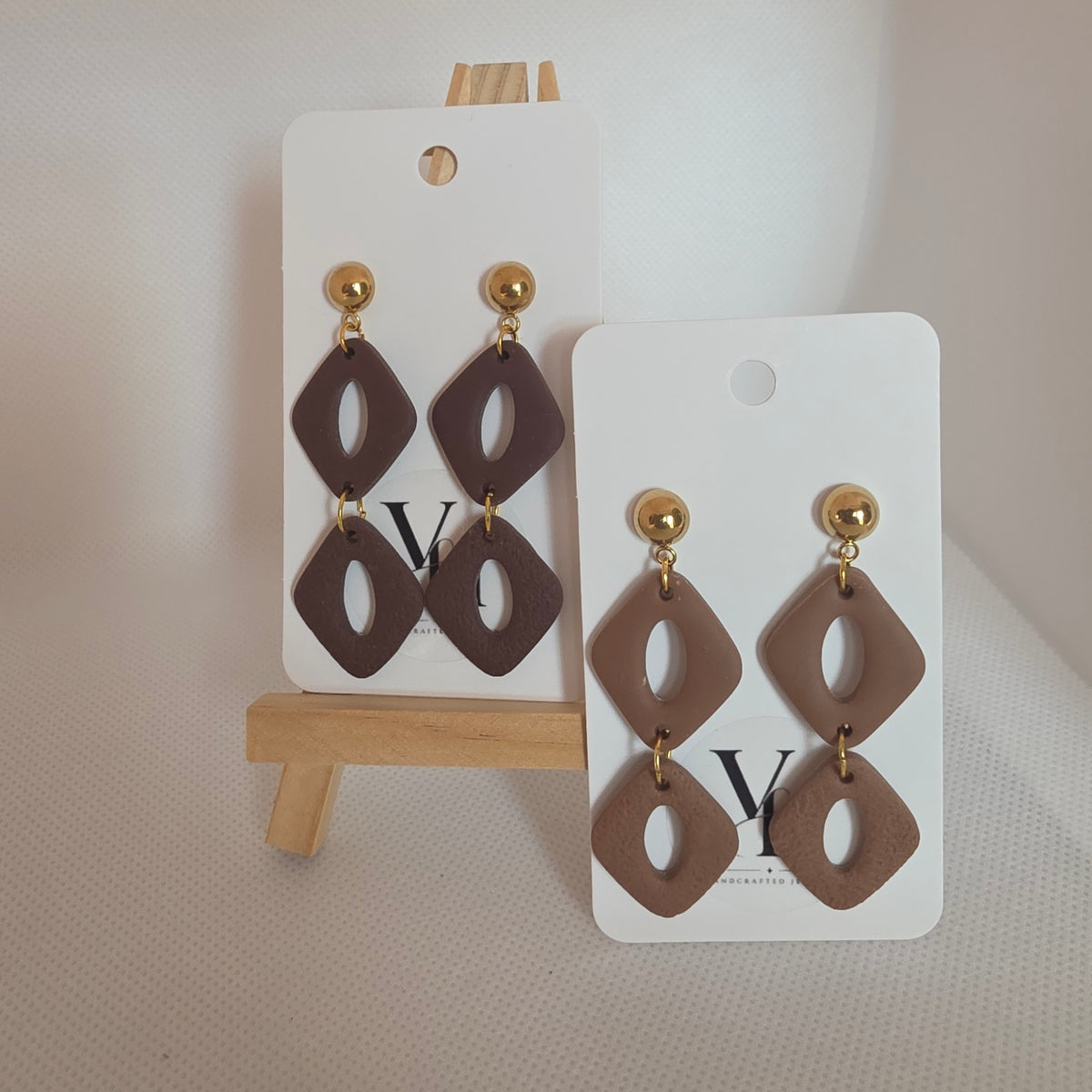 Two Piece Hollow Oval Espresso Earrings