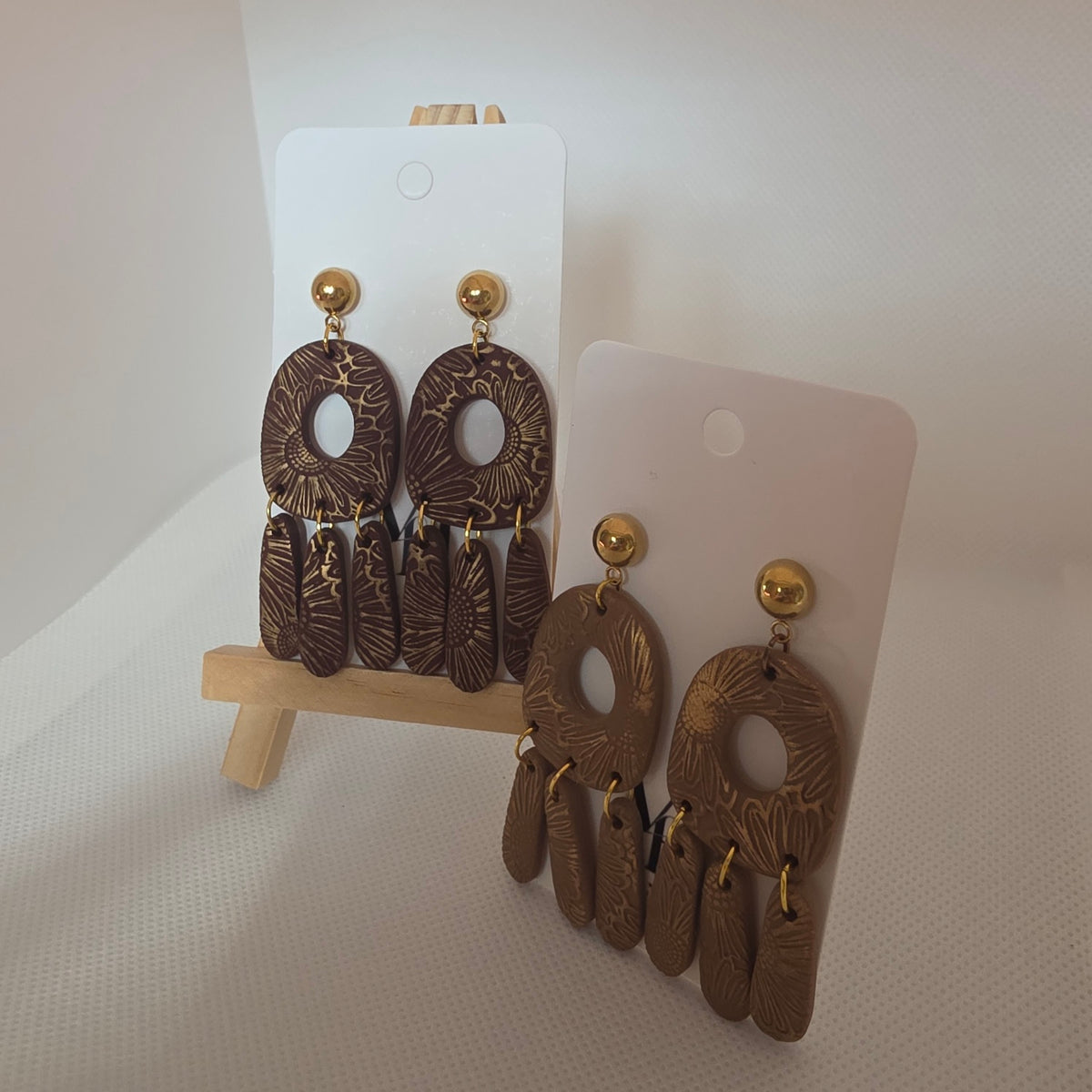 Espresso Sunflower Texture Dangle Earrings