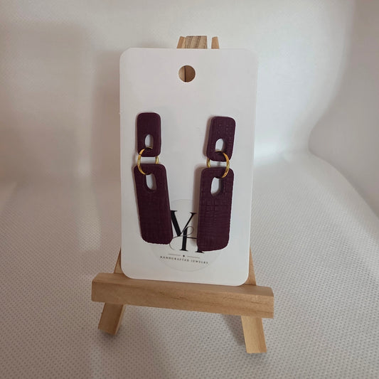 Burgundy Rectangle Dangle Earrings