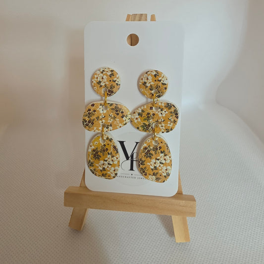 Three Piece Floral Transfer Dangle Earrings