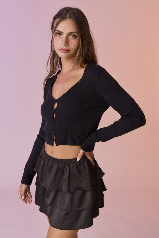 Satin Tiered Mini Skirt