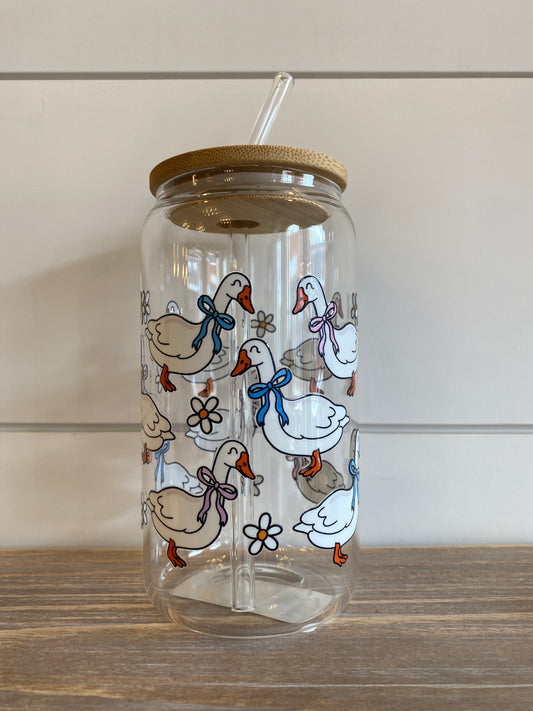 Girly Geese Glass Can Cup