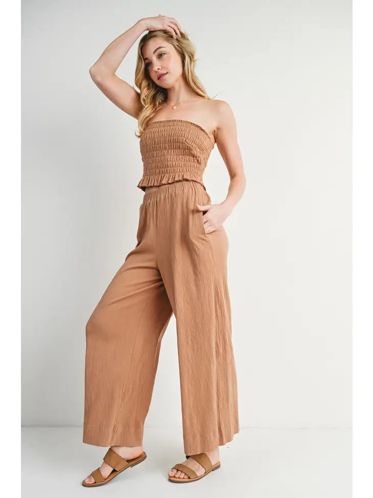 Smocked Tube Top & Linen Wide Leg Pants Set