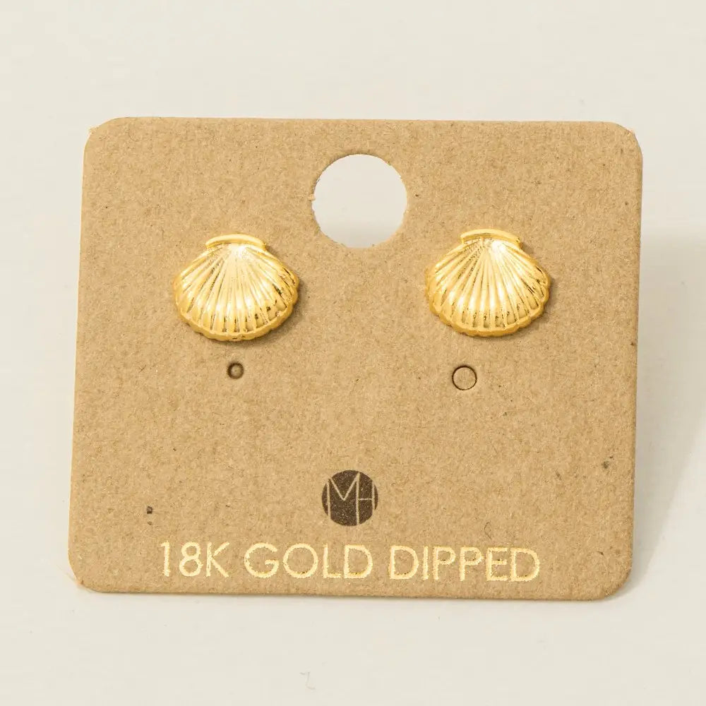 Gold Dipped Clam Shell Stud Earrings