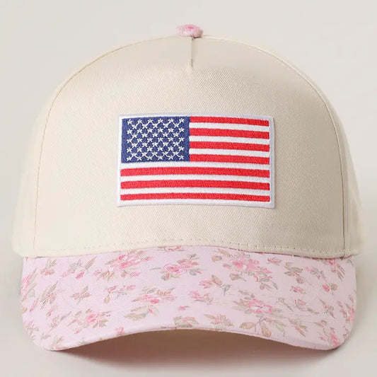 American Flag Embroidered Patch Flower Pattern Hat