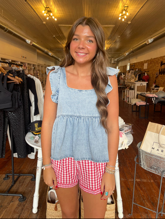 Ruffled Denim Top