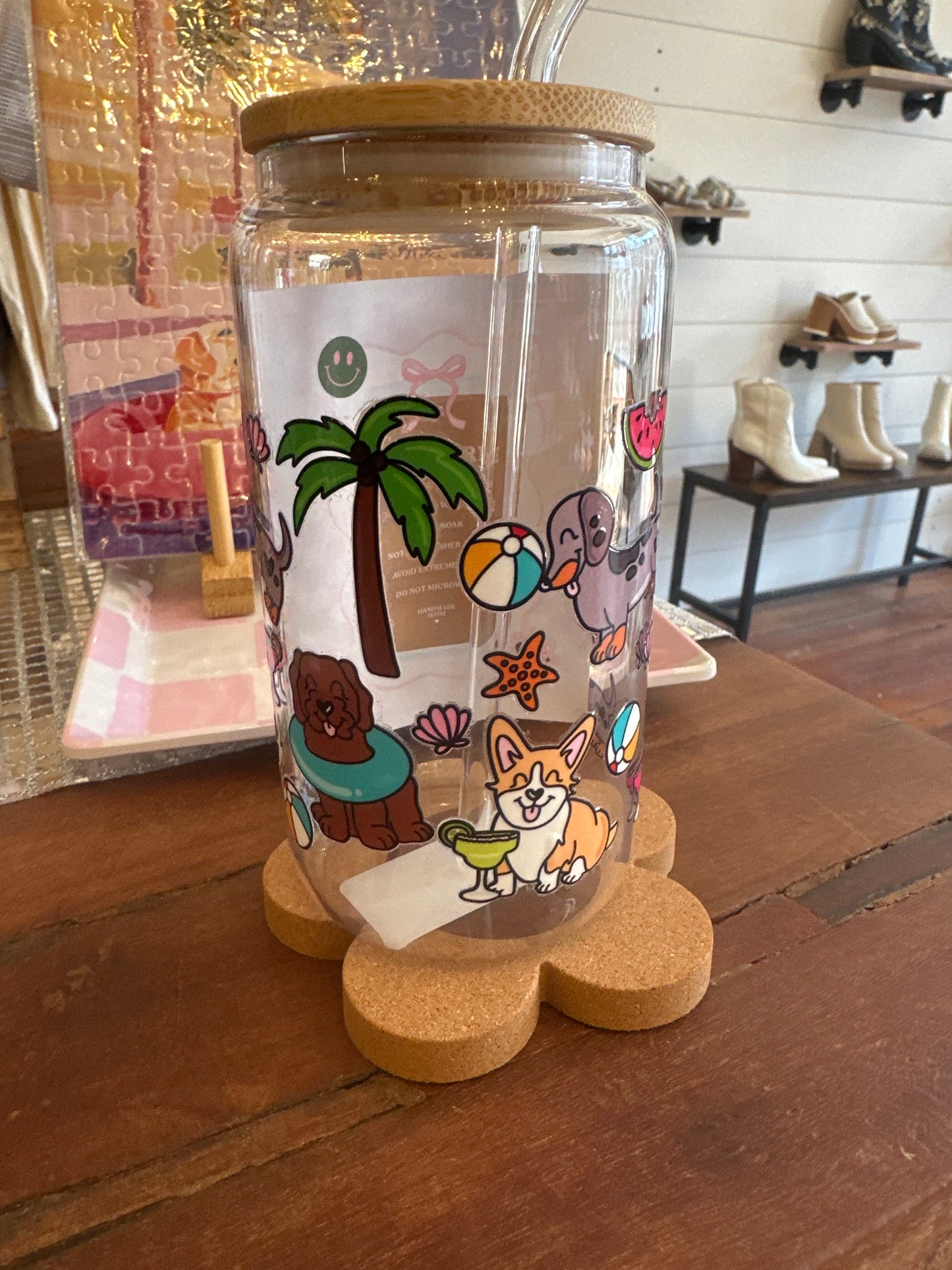 Summer Dogs 16oz Glass Cup