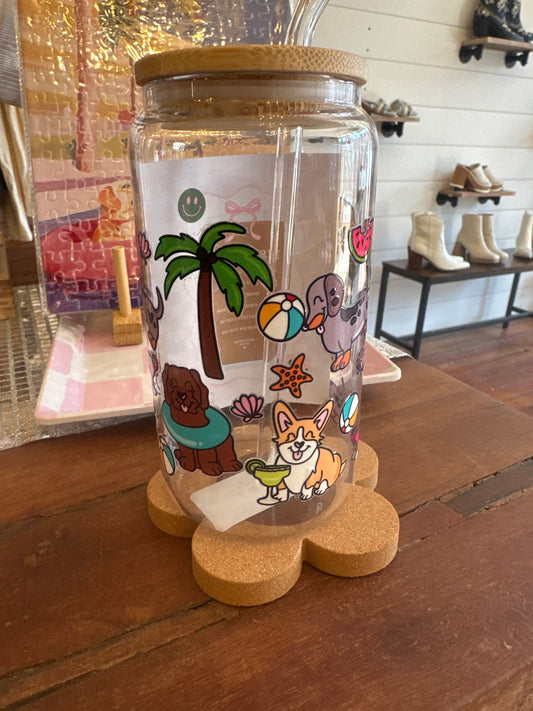 Summer Dogs 16oz Glass Cup