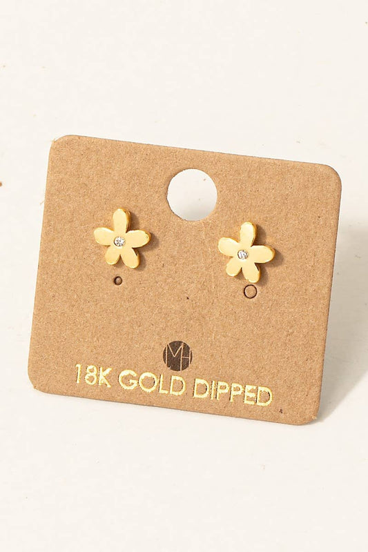 Gold Dipped Mini Cz Stud Flower Stud Earrings