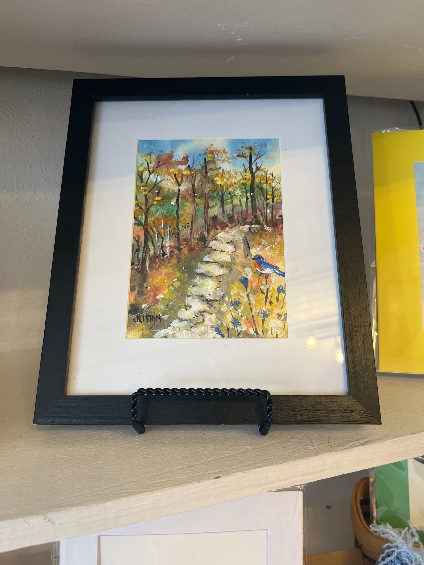 Framed and Matted Bird on Wooded Path (9"x11")