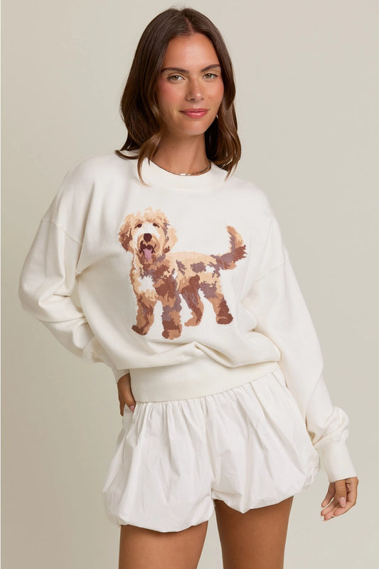 Long Sleeve Crew Neck Puppy Graphic Sweater
