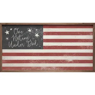 One Nation Under God Flag Wood Decor Sign