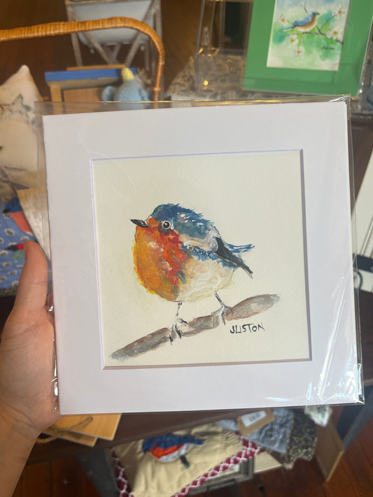 White Matted Bluebird Nest Watercolor