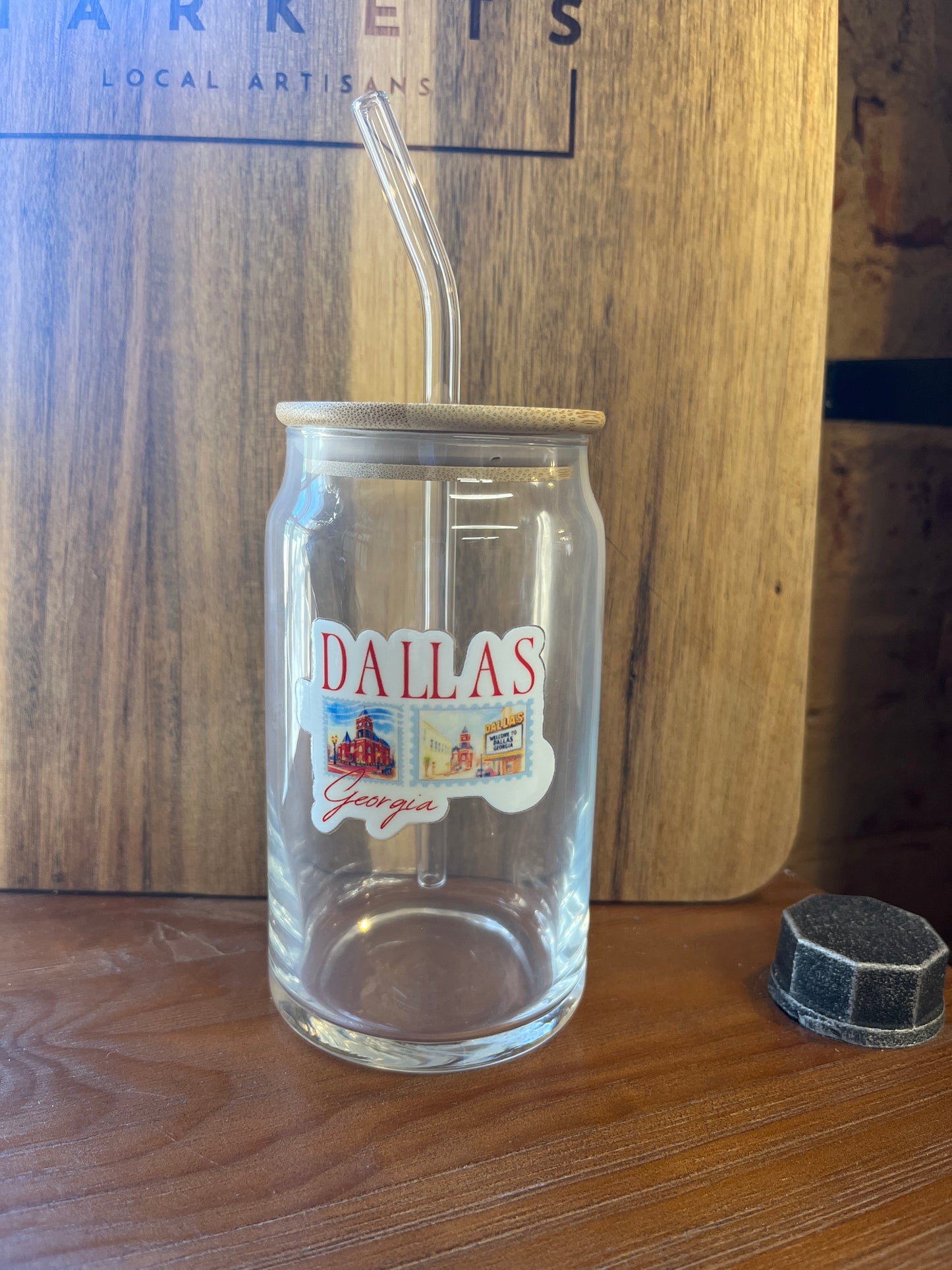 Dallas, GA Glass Cup with Straw