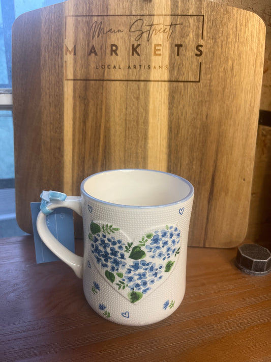 Large Blue Floral Heart Mug