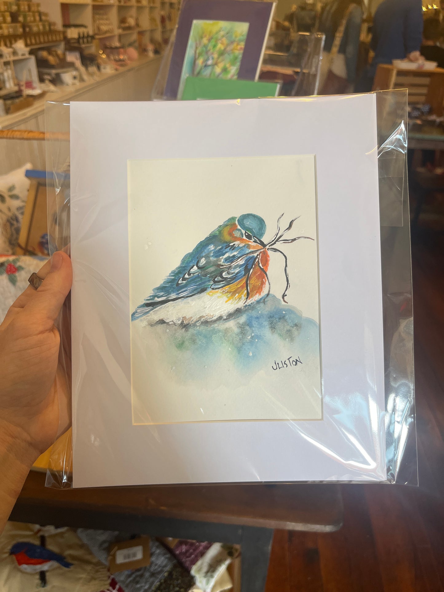 White Matted Bluebird Nest Watercolor