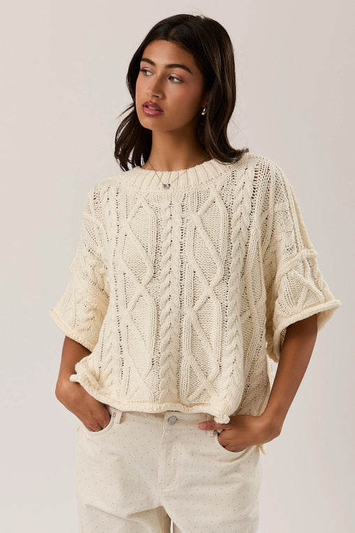 Round Neck Short Sleeve Knit Sweater Top