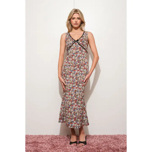 Contrast Floral Midi Dress