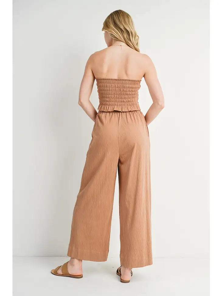 Smocked Tube Top & Linen Wide Leg Pants Set